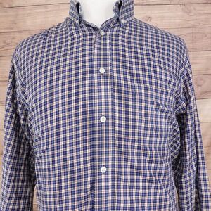 Daniel Cremieux Shirt Mens Large Blue Brown Plaid Non-Iron Button Down Pocket